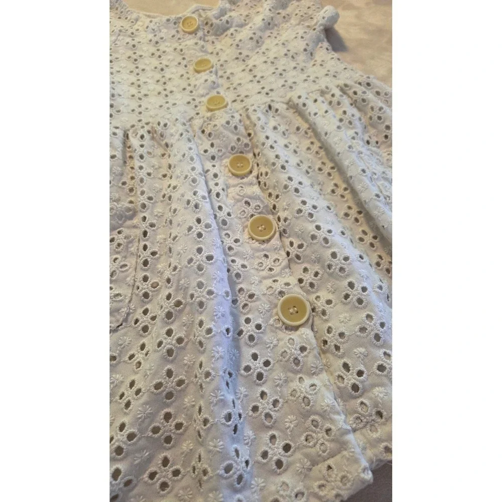 ZARA Kids White‎ Cotton Button Front Eyelet Dress Size 6 Cottagecore Summer